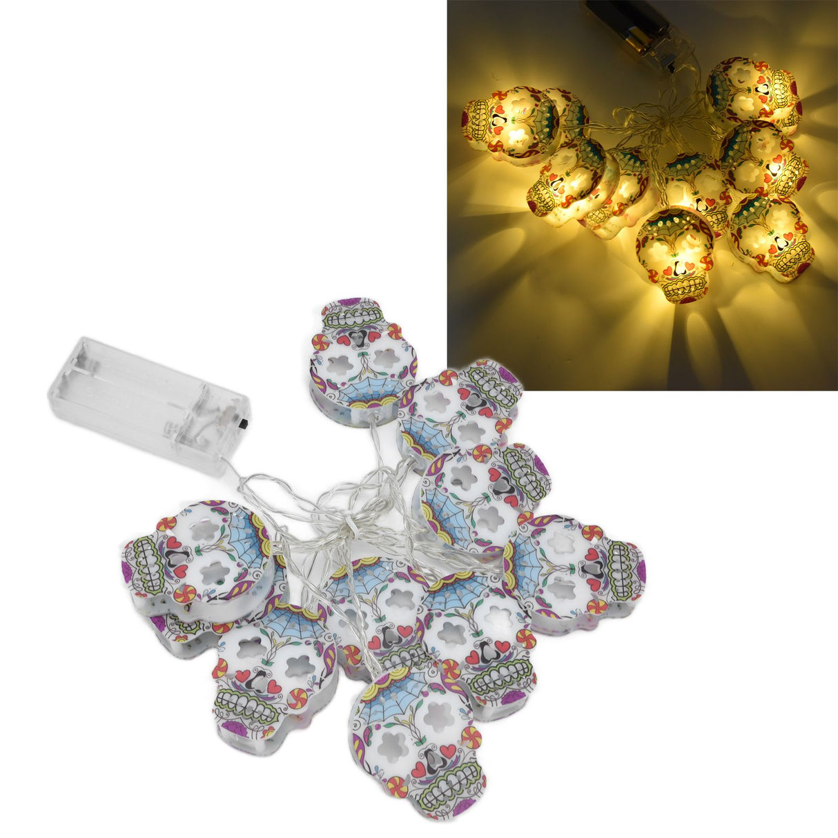 10LED Skull String Lights Halloween String Lights for Festival Party Holiday Decoration Battery Operated