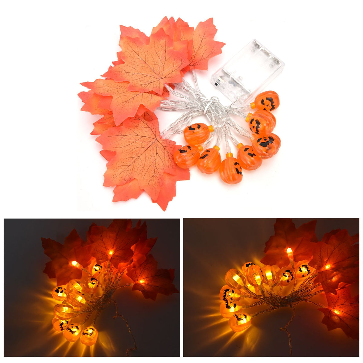 LED String Light Autumn Pumpkin Red Maple Leaves String Light with 20LEDs for Indoor Outdoor