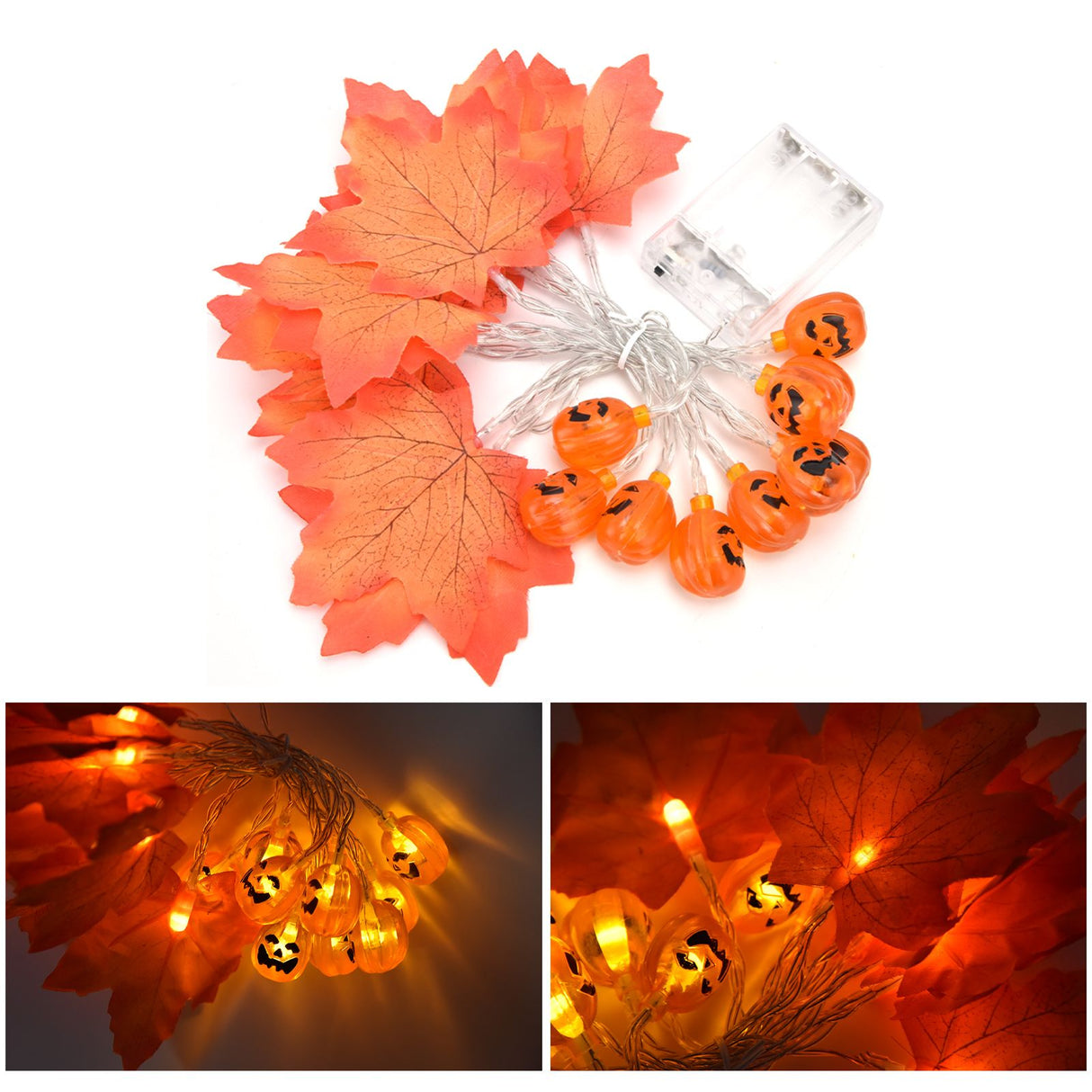LED String Light Autumn Pumpkin Red Maple Leaves String Light with 20LEDs for Indoor Outdoor