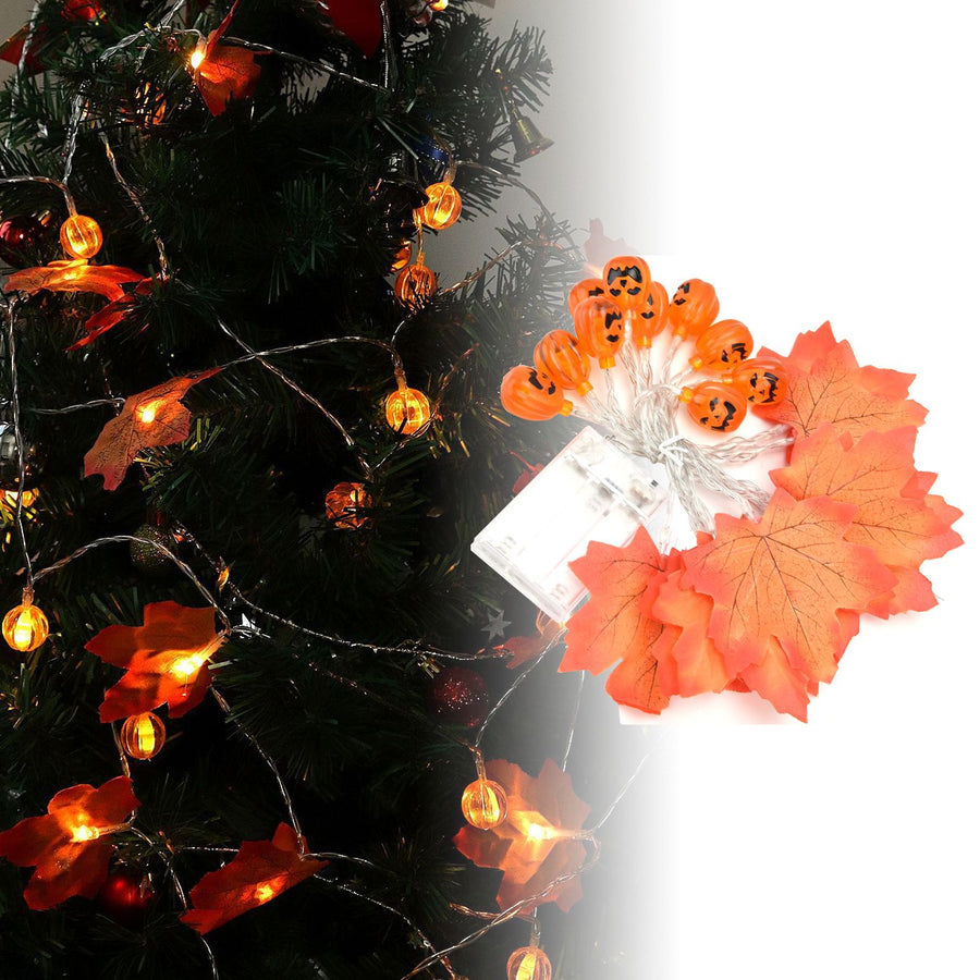 LED String Light Autumn Pumpkin Red Maple Leaves String Light with 20LEDs for Indoor Outdoor