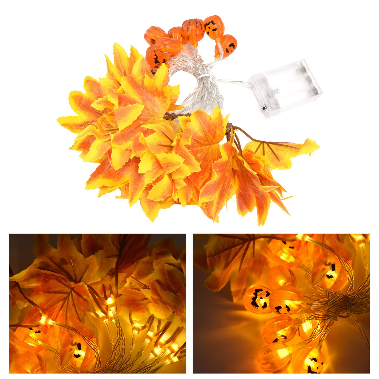 LED String Light Yellow Maple Leaves Pumpkin Grimace Design Ambient Light with 20LEDs for Halloween
