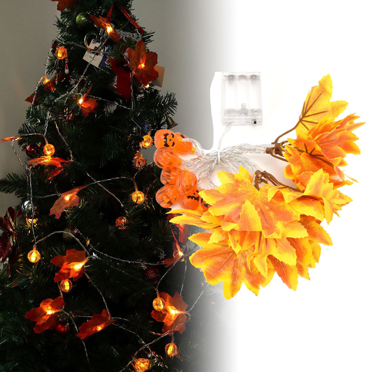 LED String Light Yellow Maple Leaves Pumpkin Grimace Design Ambient Light with 20LEDs for Halloween