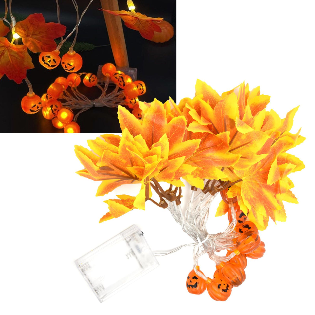 LED String Light Yellow Maple Leaves Pumpkin Grimace Design Ambient Light with 20LEDs for Halloween