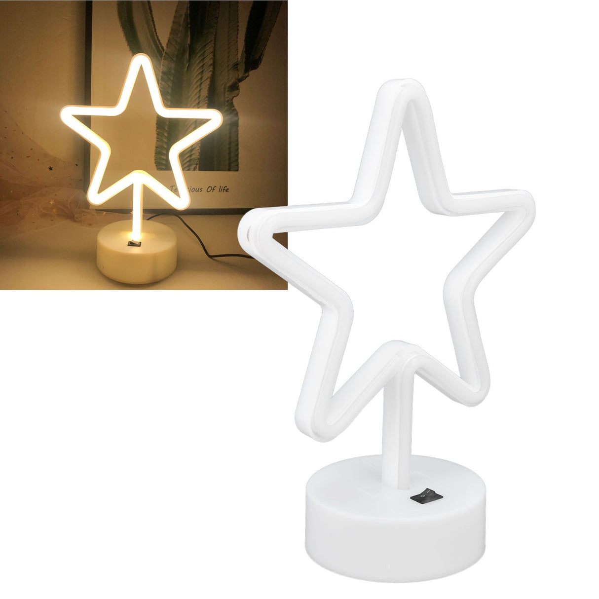 LED Desk Lamp USB Five Pointed Star Warm Light Neon Sign Bedroom Bar Holiday Decoration Light