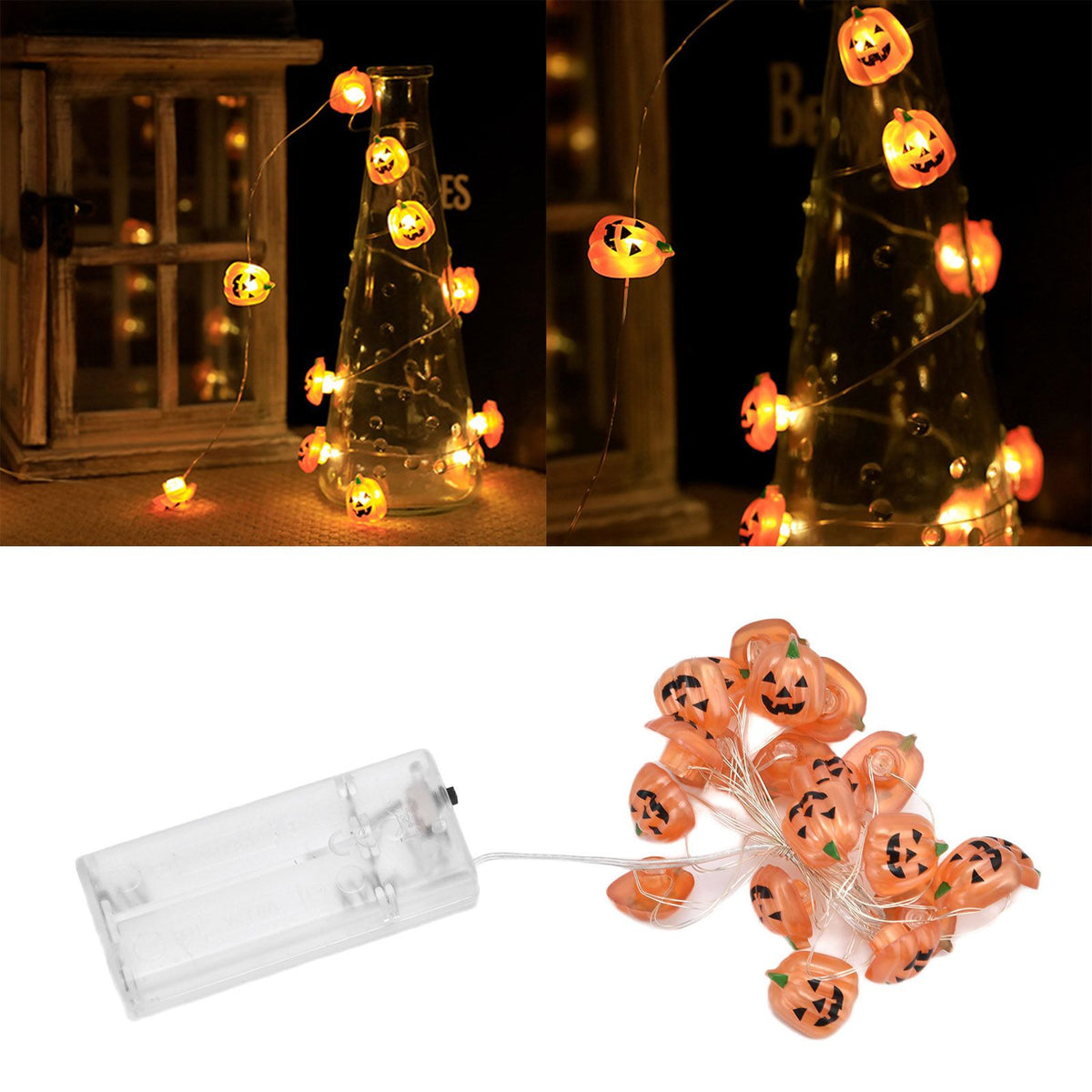 2m 20LED Pumpkin String Lights Battery Powered Decorative Lamp for Outdoor Indoor Halloween Party Haunted House