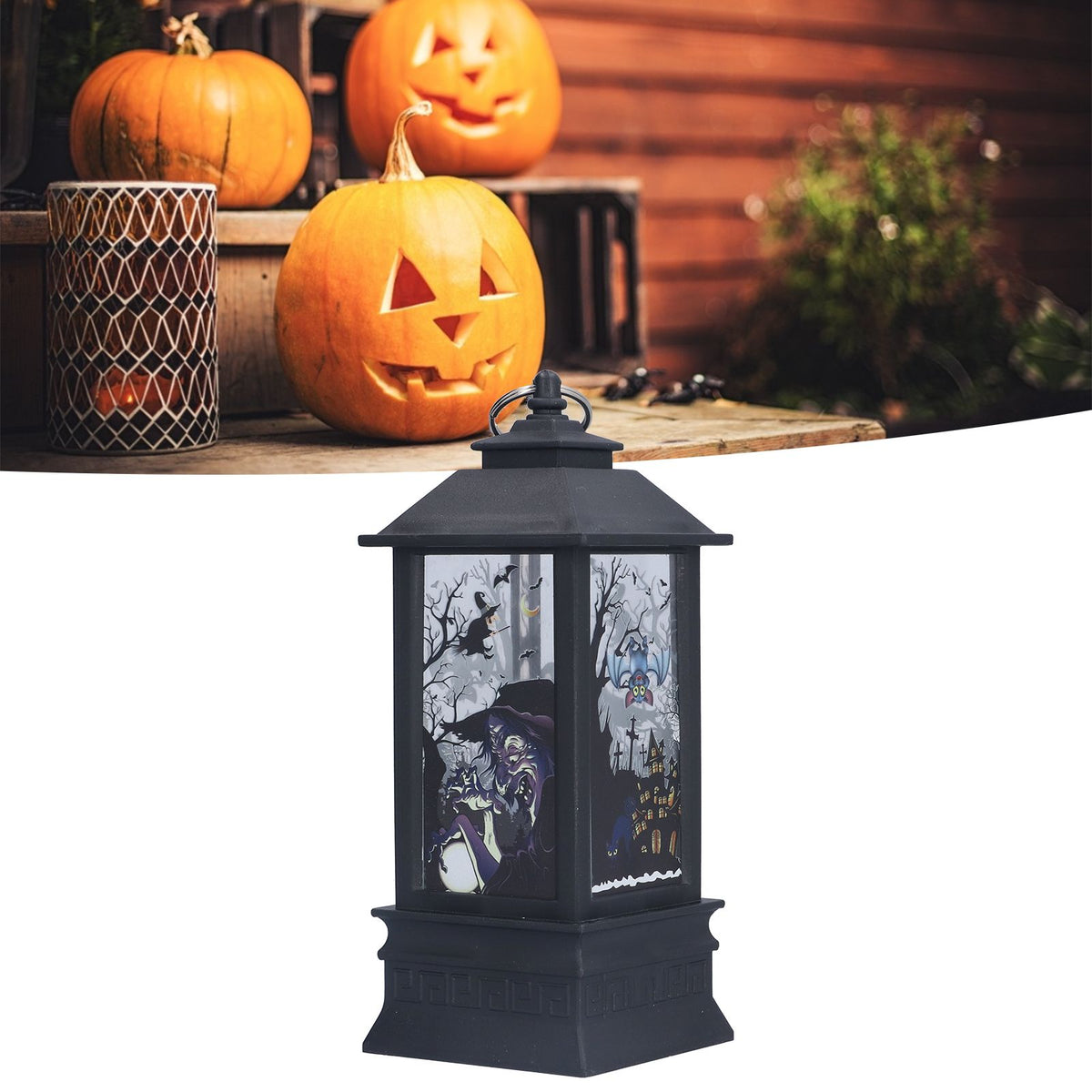 Halloween Lantern LED Witch Pattern Night Light Simulated Candle Flame Light for Party Bar