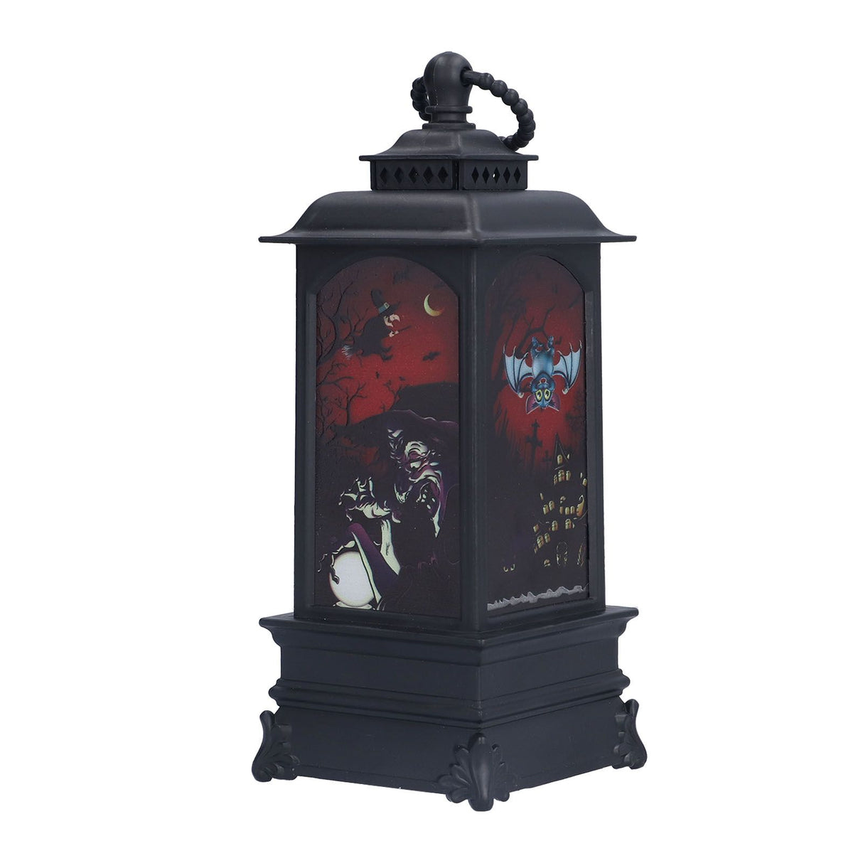 Vintage Style Halloween Lantern Handheld Simulated Candle Flicker Witch Pattern LED Lamp