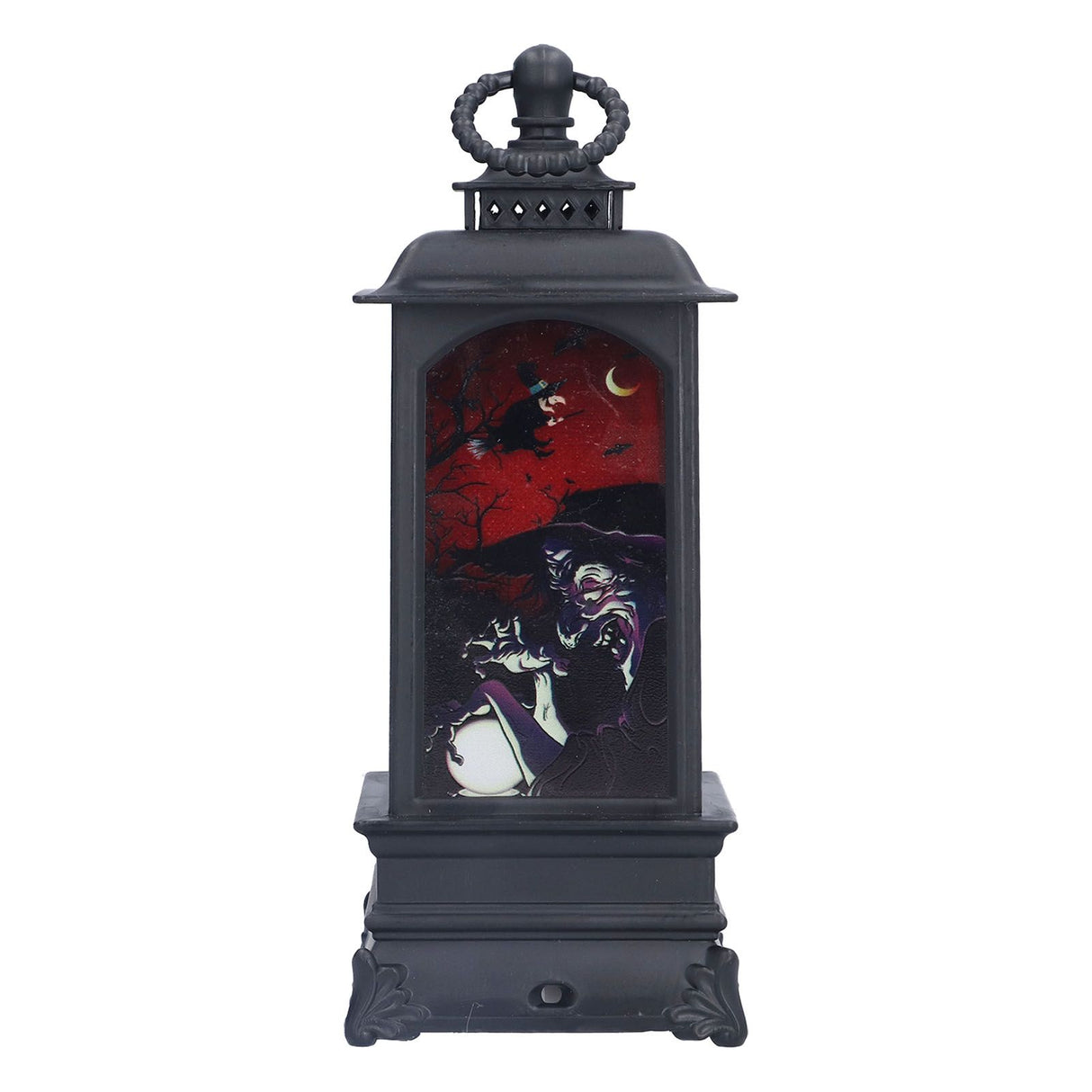 Vintage Style Halloween Lantern Handheld Simulated Candle Flicker Witch Pattern LED Lamp