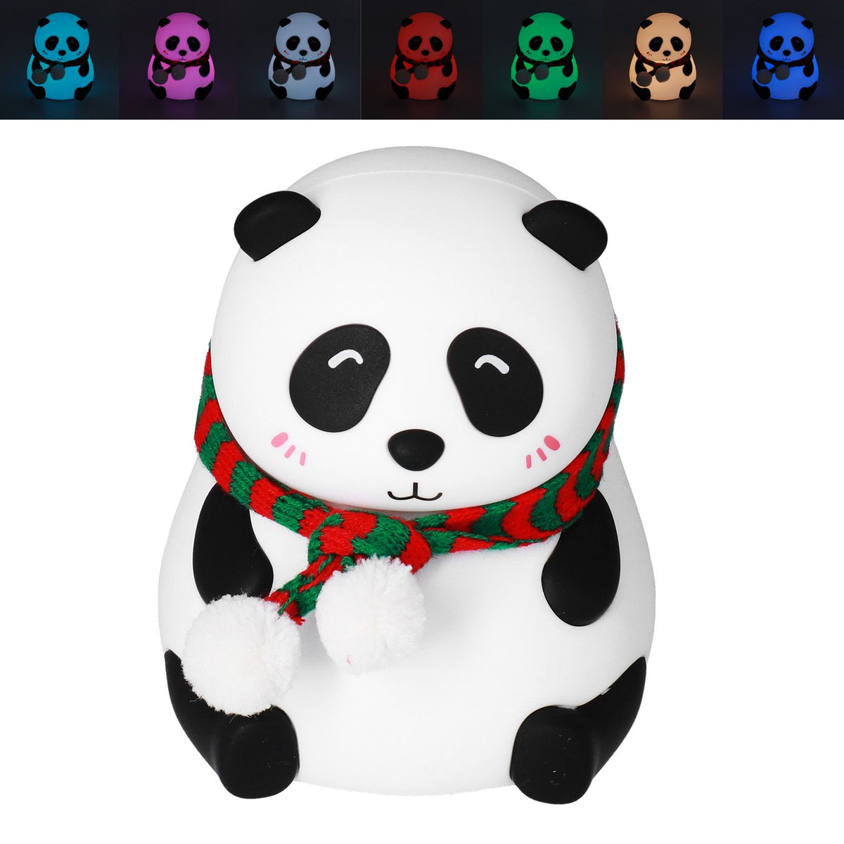 Panda Shape Tap Night Light with 7 Colors Changing USB Charging Silicone Lamp for Bedroom Children's RoomEyes Closed Pattern