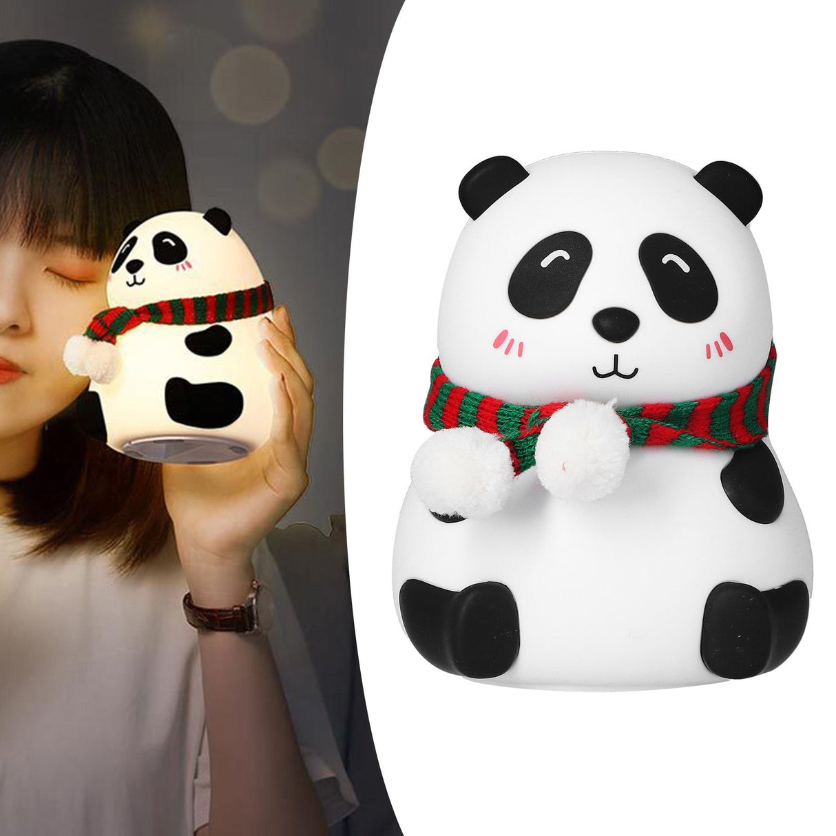 Panda Shape Tap Night Light with 7 Colors Changing USB Charging Silicone Lamp for Bedroom Children's RoomEyes Closed Pattern