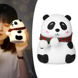 Panda Shape Tap Night Light with 7 Colors Changing USB Charging Silicone Lamp for Bedroom Children's RoomEyes Closed Pattern