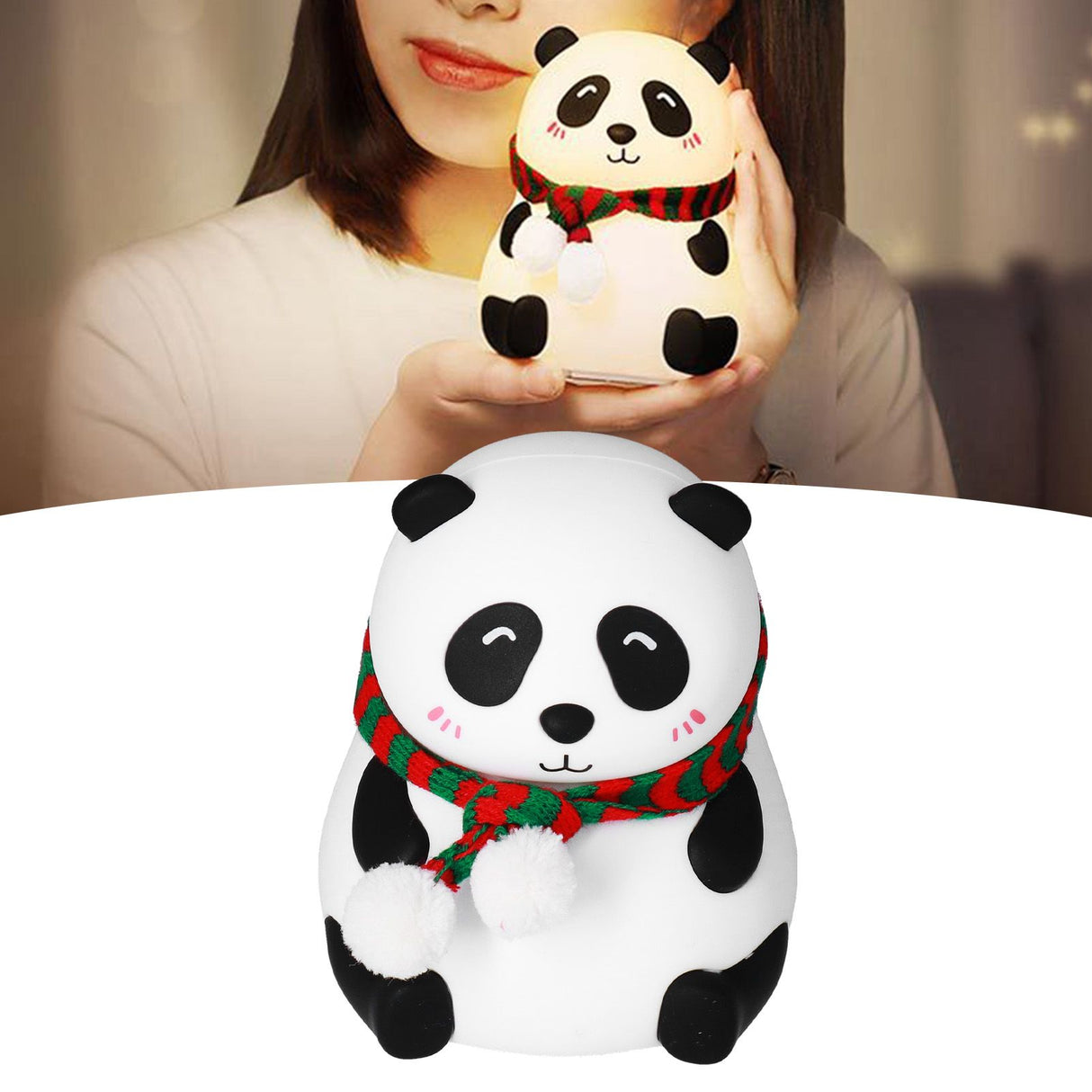 Panda Shape Tap Night Light with 7 Colors Changing USB Charging Silicone Lamp for Bedroom Children's RoomEyes Closed Pattern