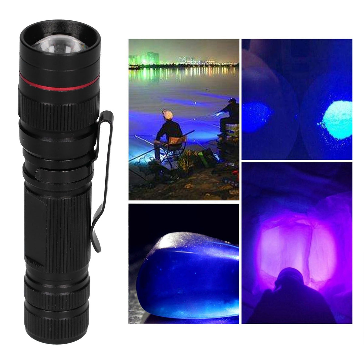 Mini UV Flashlight Telescopic Focusing Portable 365nm Flashlight for Banknote Jade Detection Night Search