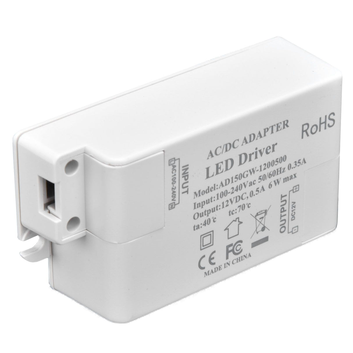 LED Driver Input AC100‑240V 0.35A Output DC12V 0.5A 6W LED Transformer for Bathroom