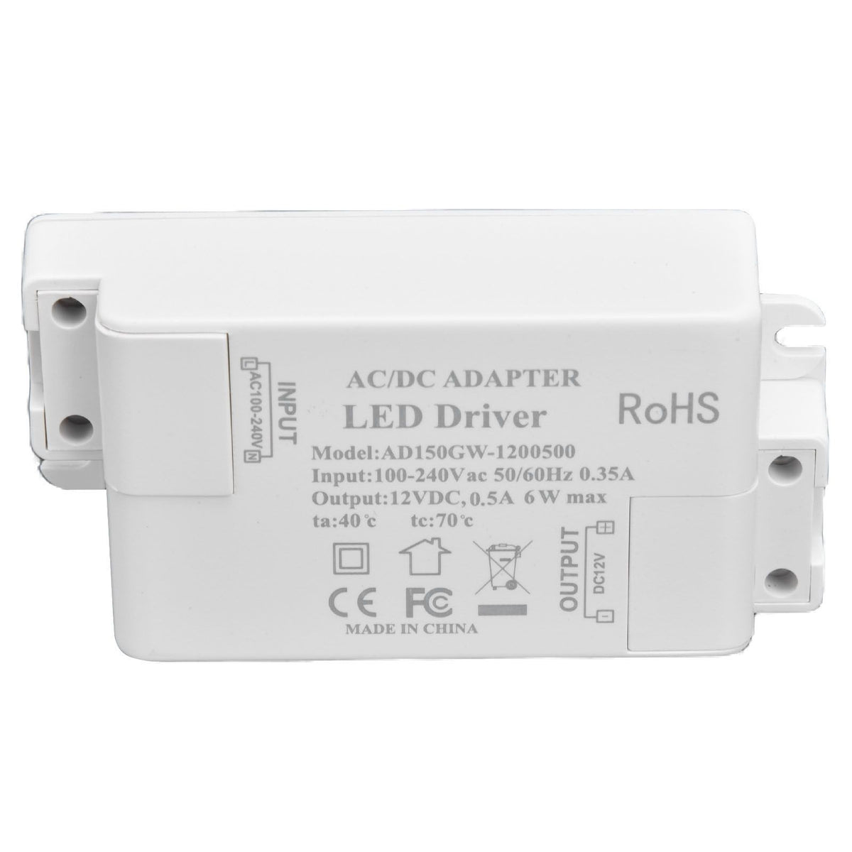 LED Driver Input AC100‑240V 0.35A Output DC12V 0.5A 6W LED Transformer for Bathroom