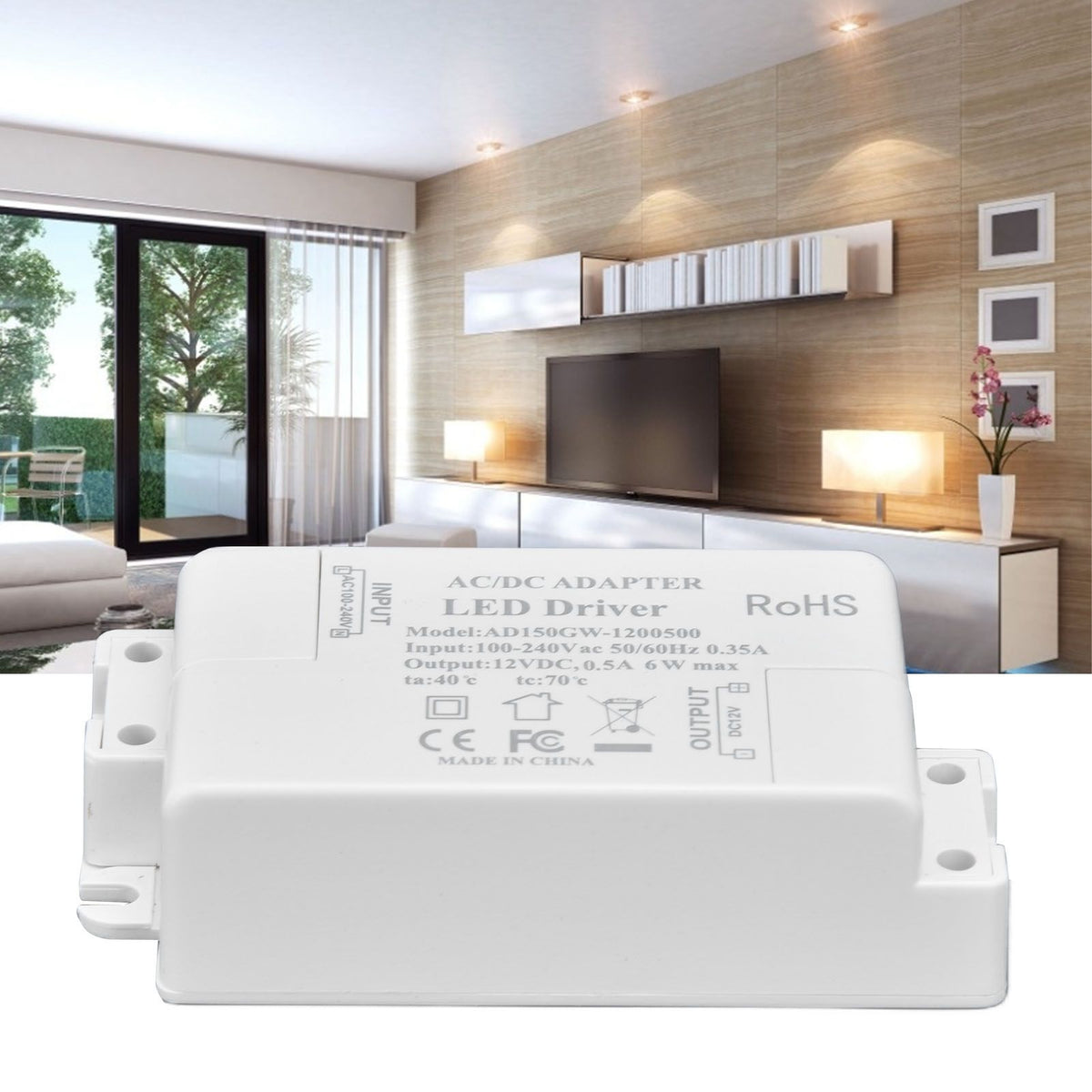 LED Driver Input AC100‑240V 0.35A Output DC12V 0.5A 6W LED Transformer for Bathroom