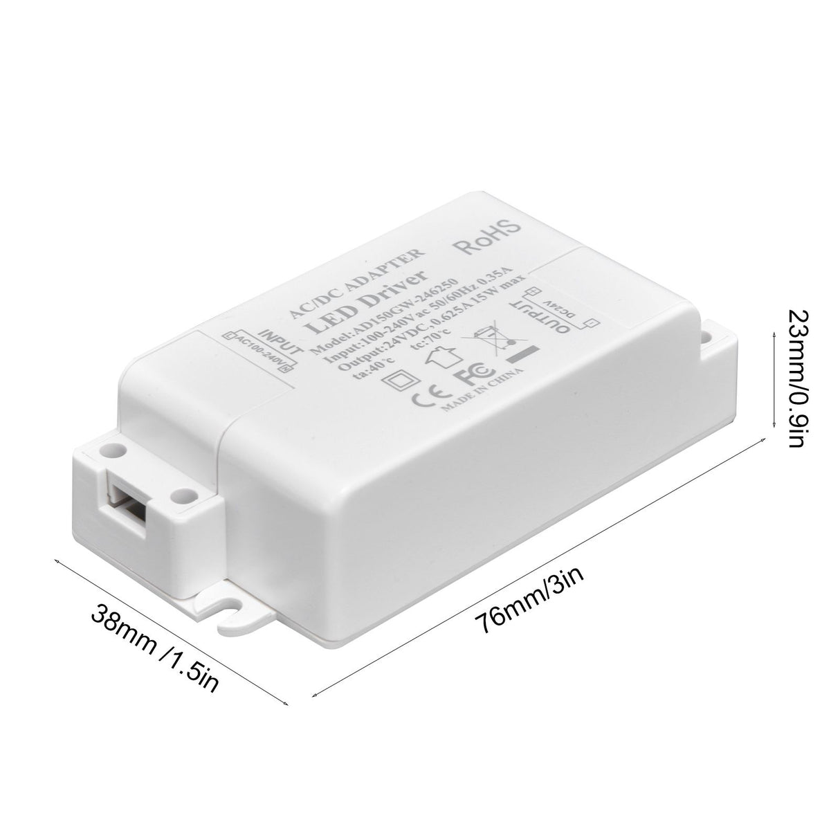 LED Driver DC24V 0.625A 15W DIY Lamp Low Voltage LED Driver Transformer AC 100‑240V