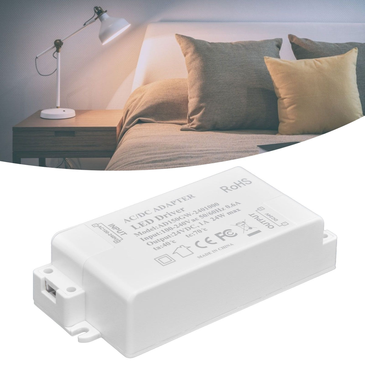 DC 24V 24W 1A LED Driver Constant Voltage Flame Retardant Efficient DIY LED Power Supply AC 100‑240V