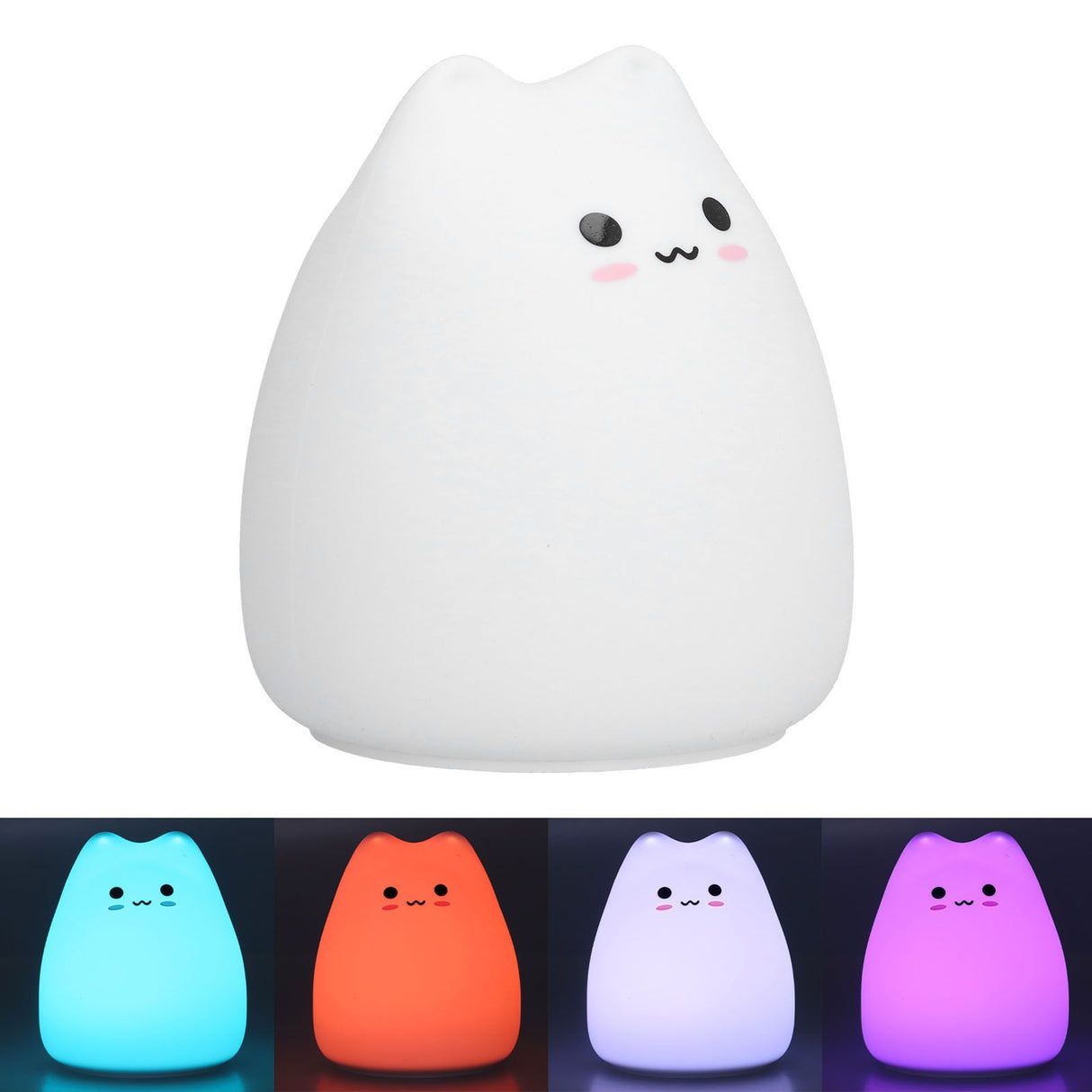 LED Tap Lamp Cat Shaped 7 Colors Changing Silicone Night Light for Home Bedroom Children's Room