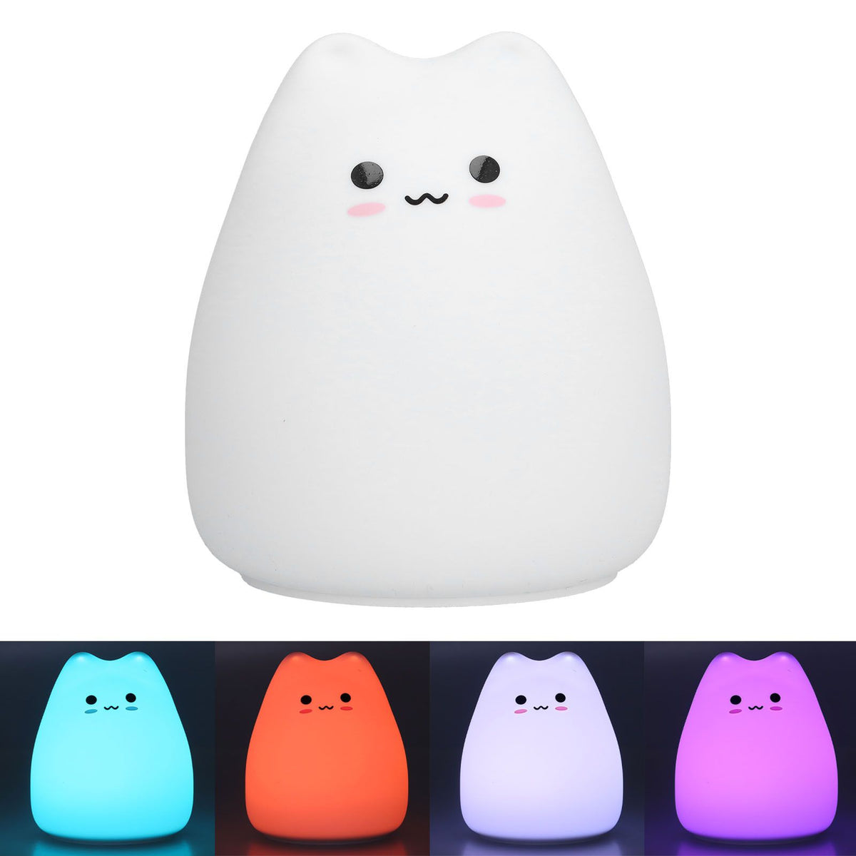 LED Tap Lamp Cat Shaped 7 Colors Changing Silicone Night Light for Home Bedroom Children's Room