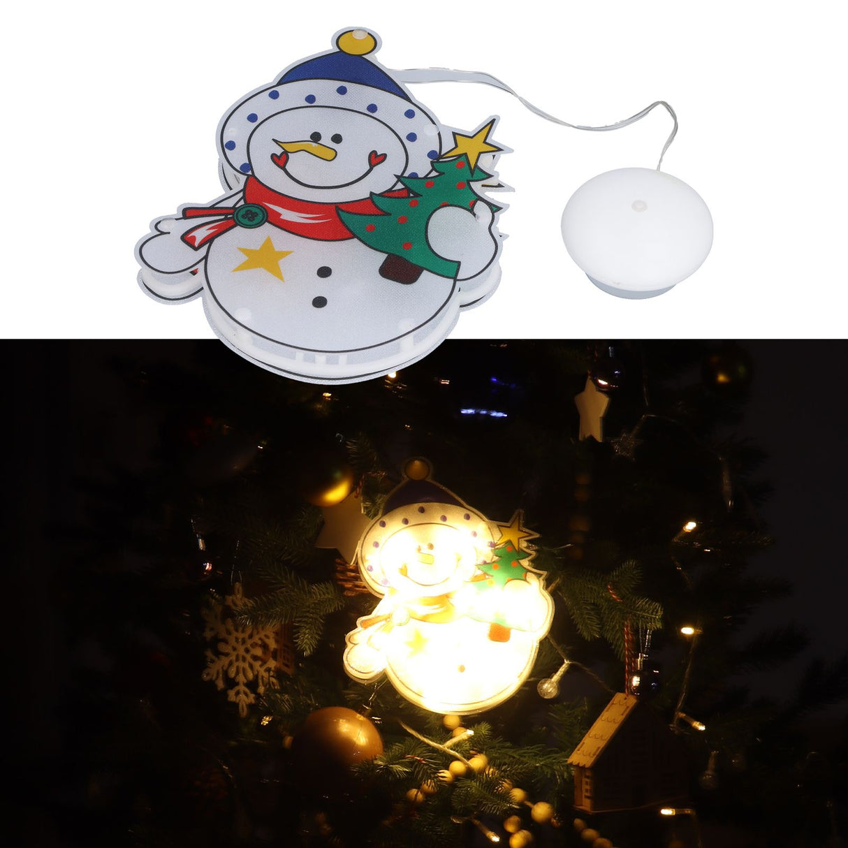 Christmas Snowman LED Window Light Battery Powered Hanging Light with Suction Cup for Christmas Tree Party Room