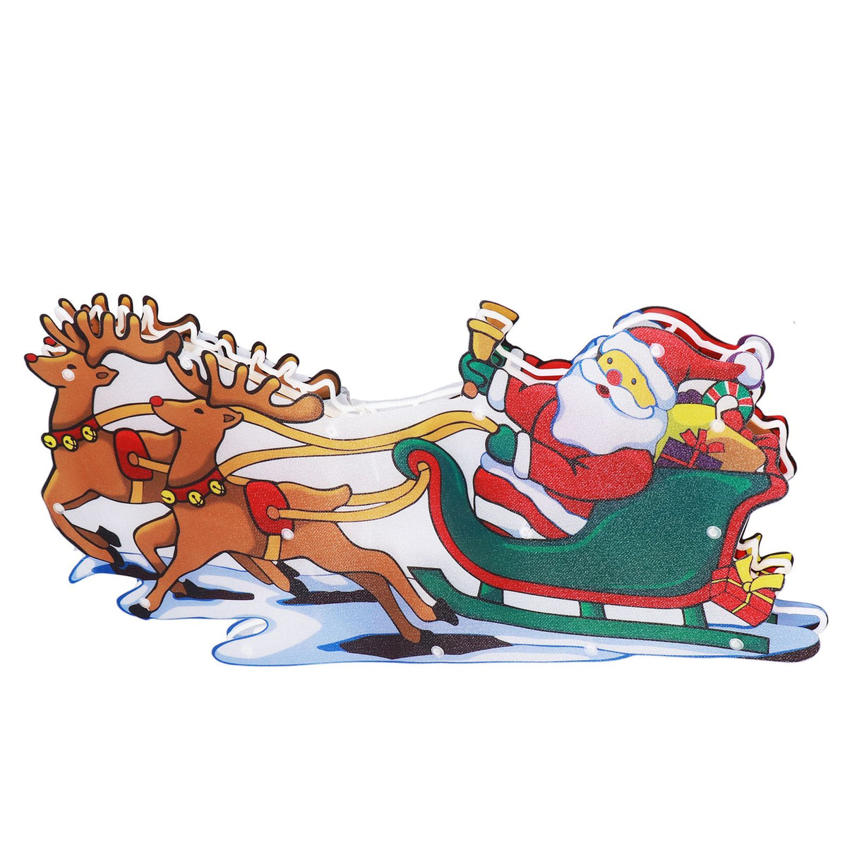 LED Christmas Light Sled Santa Claus Pattern Window Hanging Lamp Battery Powered with Suction Cup Festival Decoration