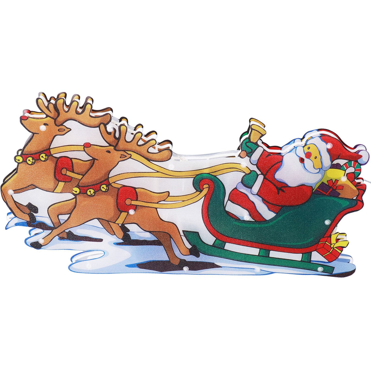 LED Christmas Light Sled Santa Claus Pattern Window Hanging Lamp Battery Powered with Suction Cup Festival Decoration