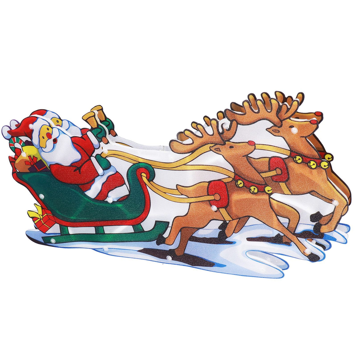 LED Christmas Light Sled Santa Claus Pattern Window Hanging Lamp Battery Powered with Suction Cup Festival Decoration