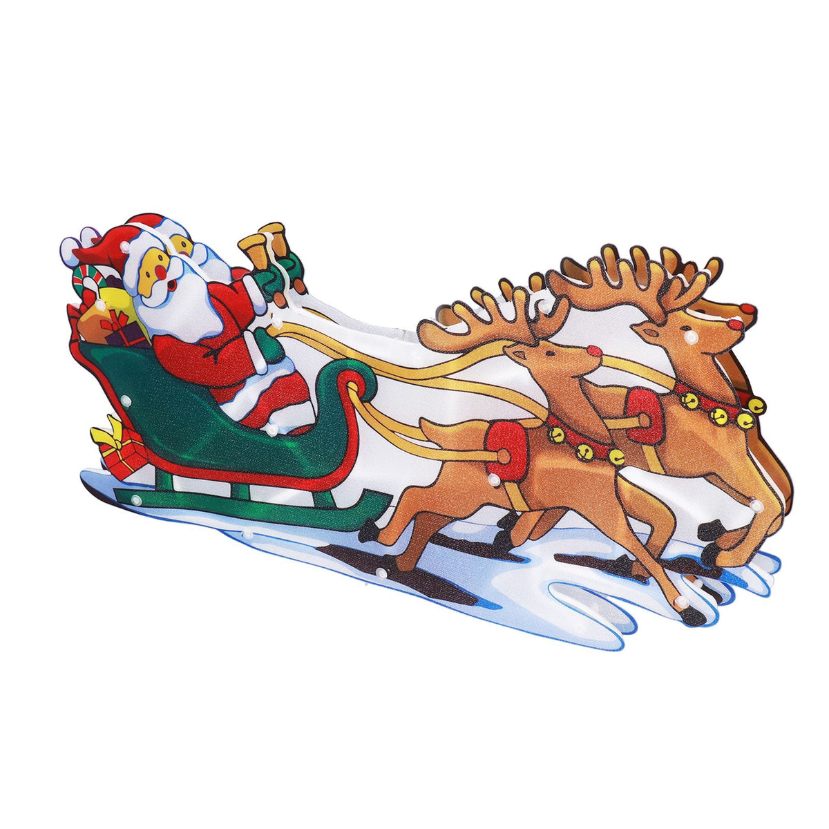 LED Christmas Light Sled Santa Claus Pattern Window Hanging Lamp Battery Powered with Suction Cup Festival Decoration