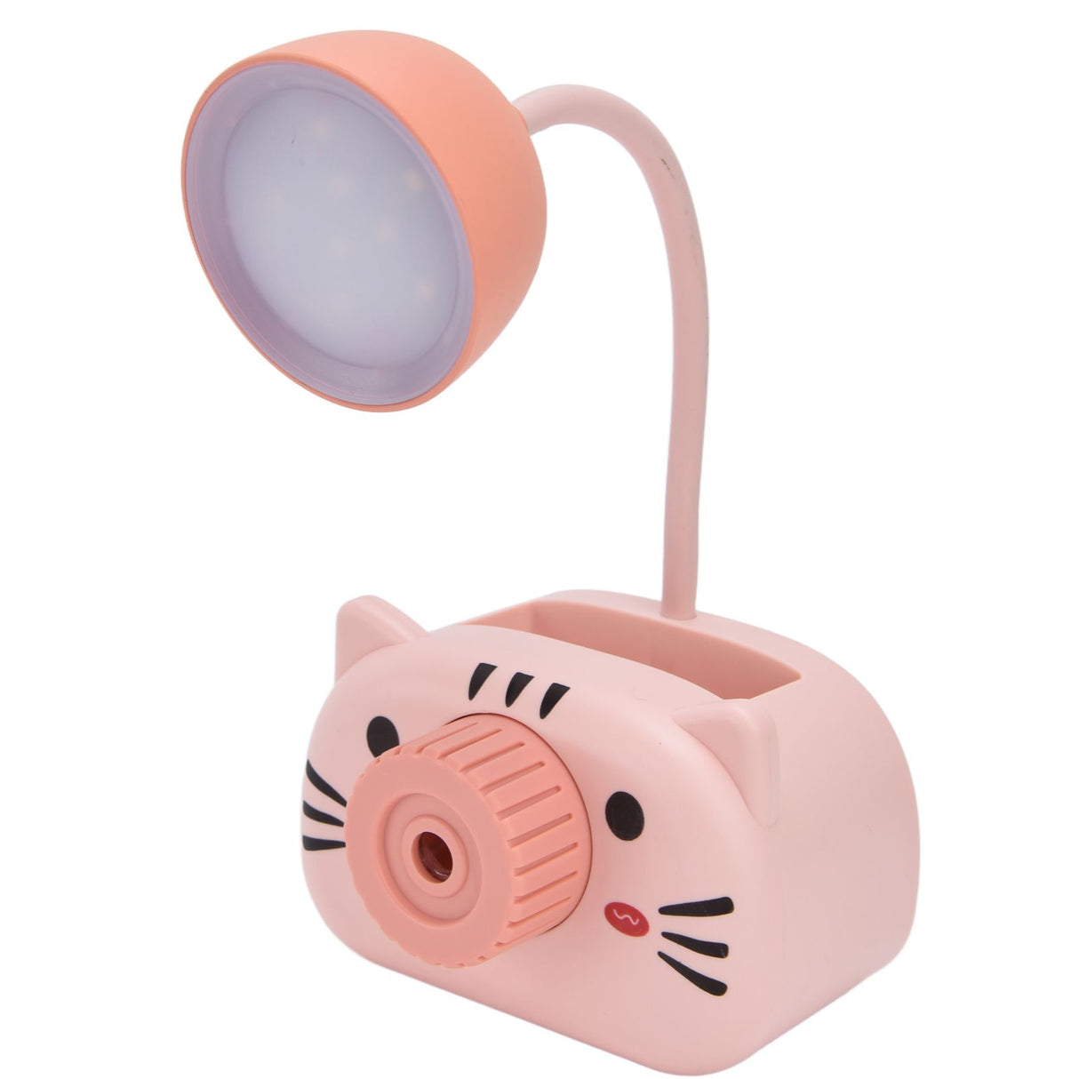 LED Table Lamp Folding Eye Protection Reading Light with Pen Holder Pencil Sharpener USB ChargingPink
