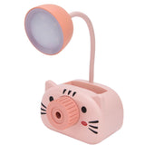 LED Table Lamp Folding Eye Protection Reading Light with Pen Holder Pencil Sharpener USB ChargingPink