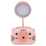LED Table Lamp Folding Eye Protection Reading Light with Pen Holder Pencil Sharpener USB ChargingPink