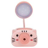 LED Table Lamp Folding Eye Protection Reading Light with Pen Holder Pencil Sharpener USB ChargingPink - Side View