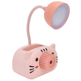 LED Table Lamp Folding Eye Protection Reading Light with Pen Holder Pencil Sharpener USB ChargingPink