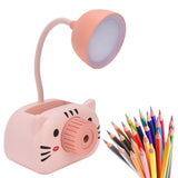 LED Table Lamp Folding Eye Protection Reading Light with Pen Holder Pencil Sharpener USB ChargingPink