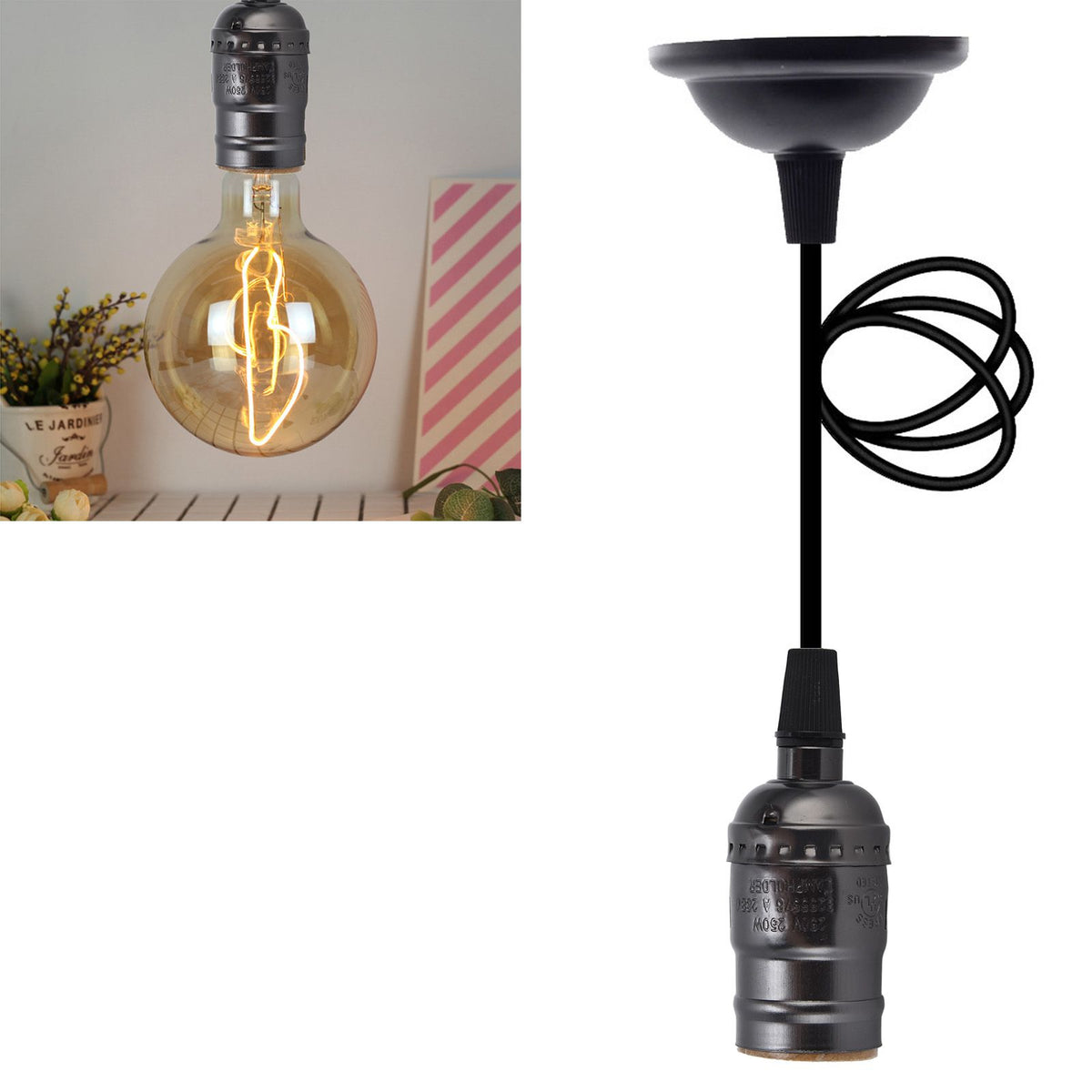 Chandelier Lamp Holder 110V to 240V Retro Ceiling Hanging Light Bulb Socket BasePearl Black