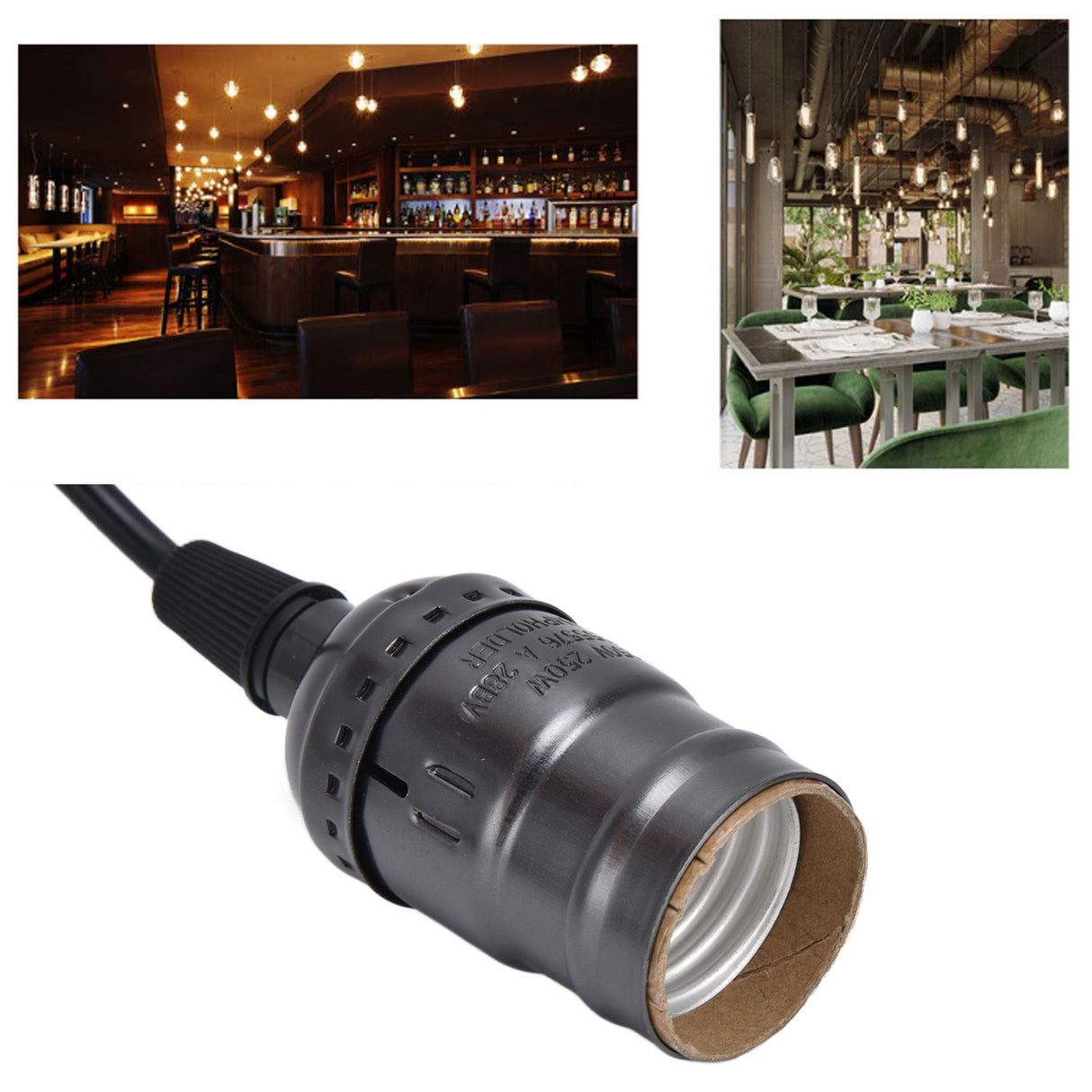 Chandelier Lamp Holder 110V to 240V Retro Ceiling Hanging Light Bulb Socket BasePearl Black