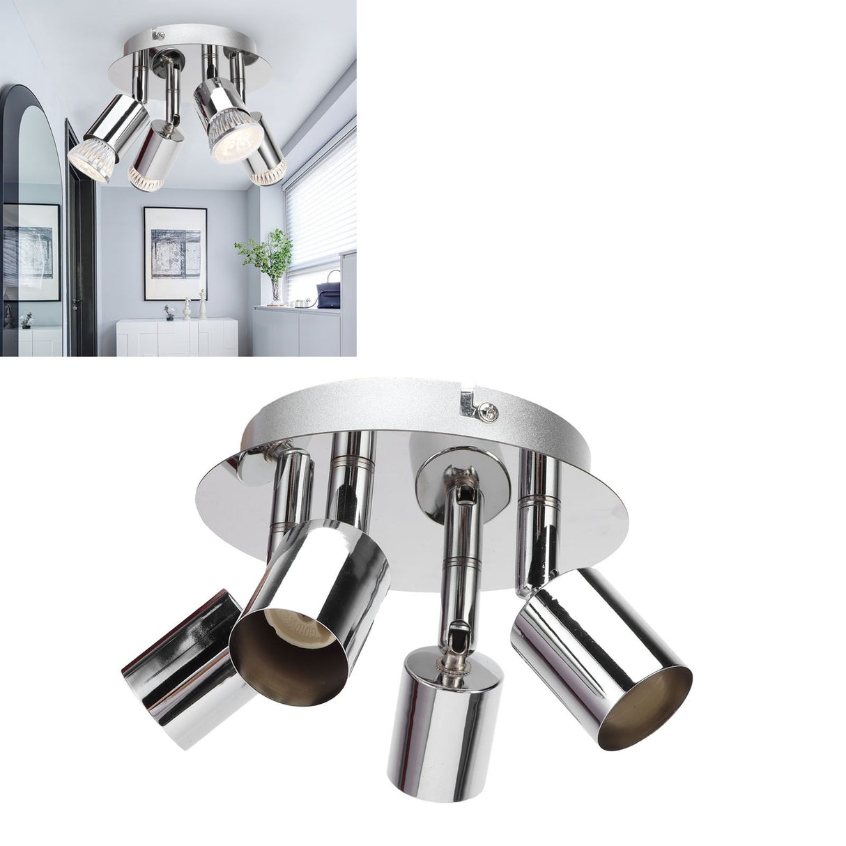GU10 Lamp Holder 4 Head Ceiling Light Base Adjustable Lamp Holder for Bedroom Kitchen 85‑265V