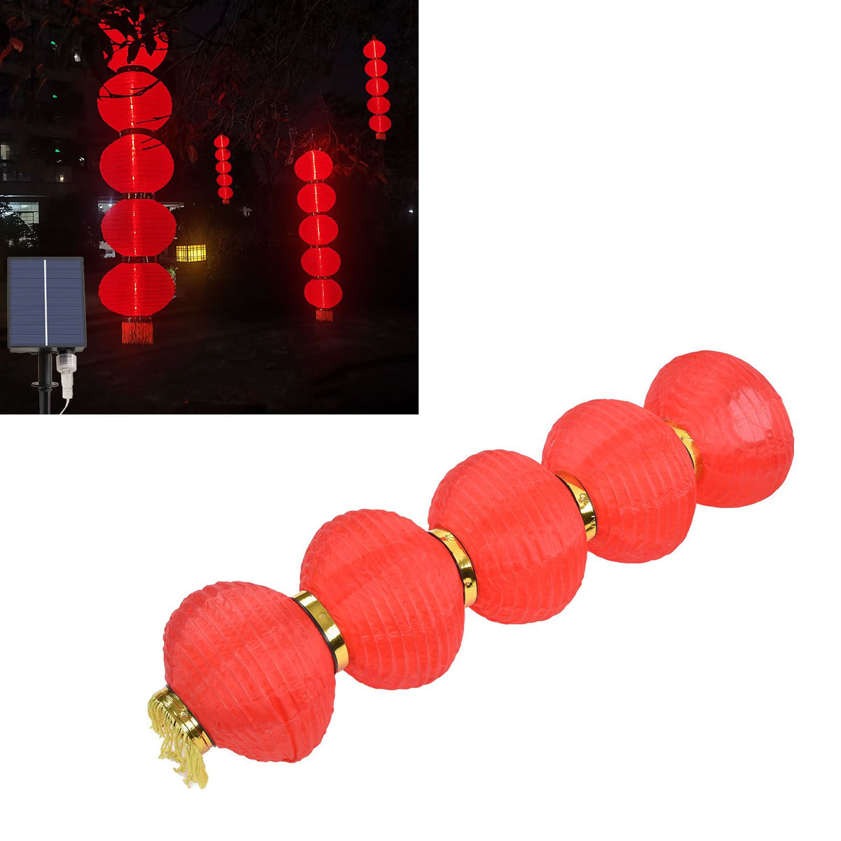 10in 5 Strings LED Solar Lantern Outdoor Waterproof Chinese Decorative Cloth Lantern Lamp