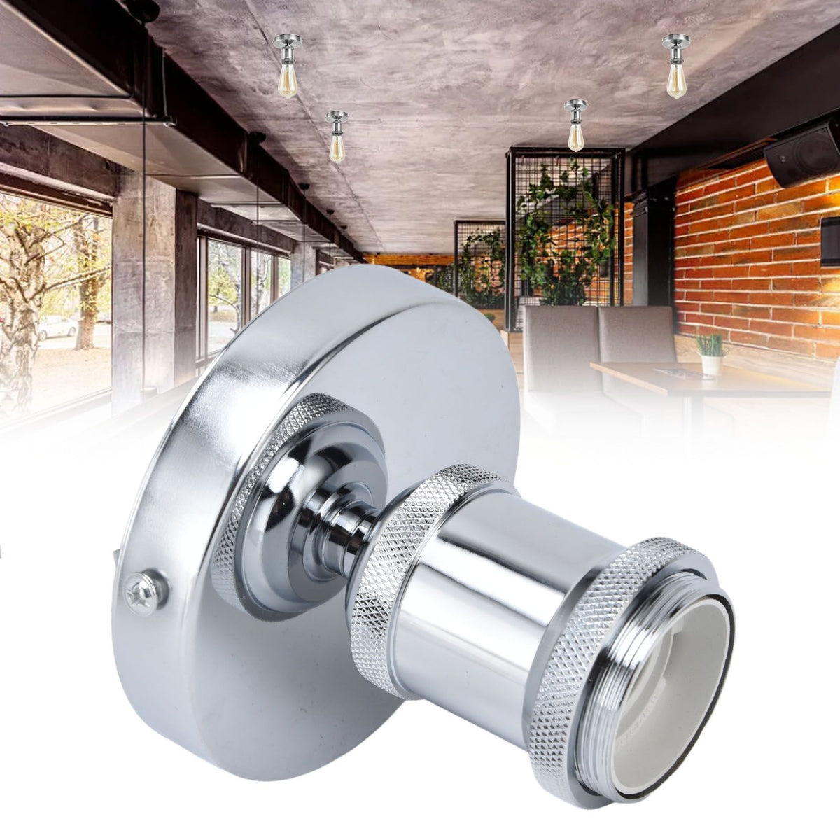 Vintage E26 E27 Lamp Socket Ceiling Lamp Holder with Accessories for Kitchen Bedroom Living Room 100‑240VSilver