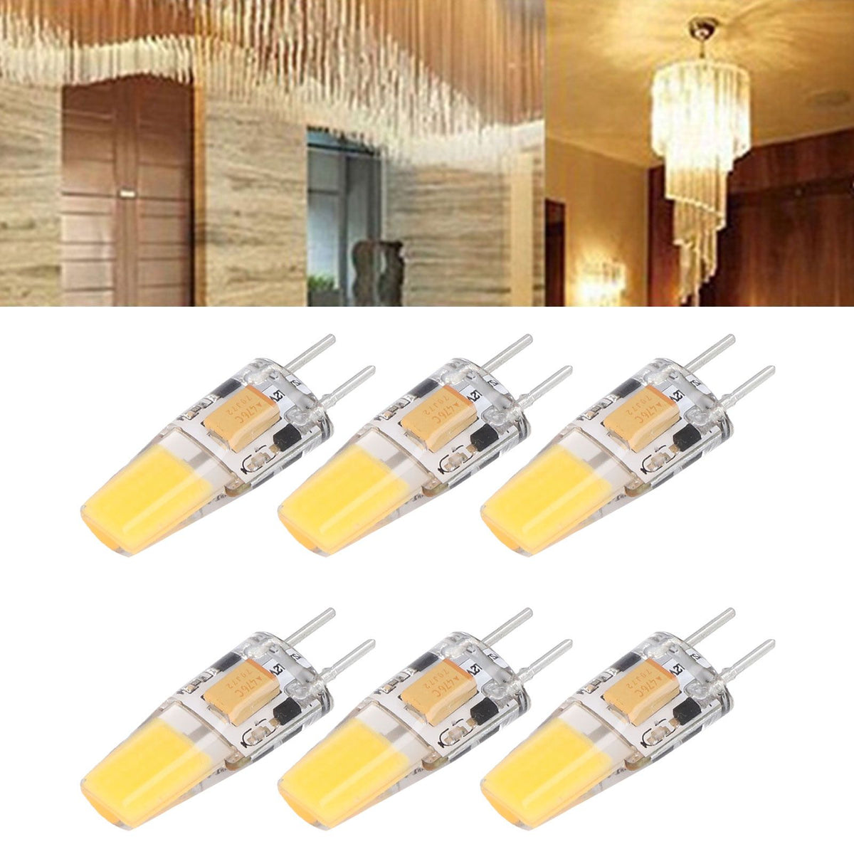 6PCS GY6.35 Bulb 5W AC DC12V COB Light Bulb Energy Saving Silicone Ceiling Lamp Bulb for Living Room