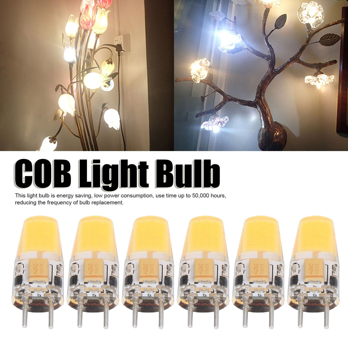 6PCS GY6.35 Bulb 5W AC DC12V COB Light Bulb Energy Saving Silicone Ceiling Lamp Bulb for Living Room