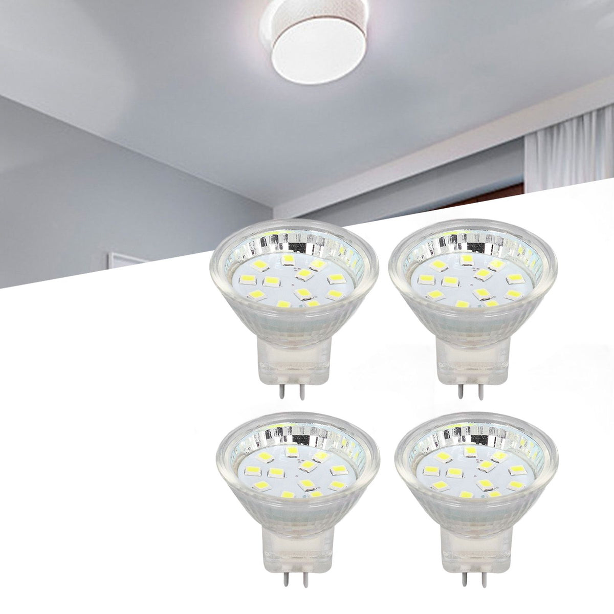 4PCS MR11 12LED Light Bulb 2W 300LM Spot Light Bulb Double Pin Base Landscape Light BulbCold White 6000K