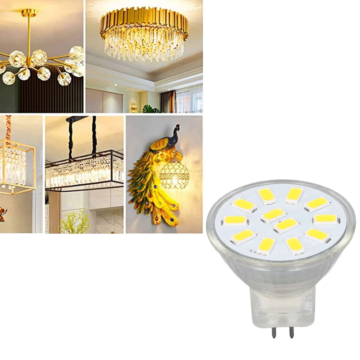 4pcs/set MR11 LED Spot Light Bulb with Dual Needle Base 360° Heat Dissipation 3W 12 LEDs Lamp BulbWarm White