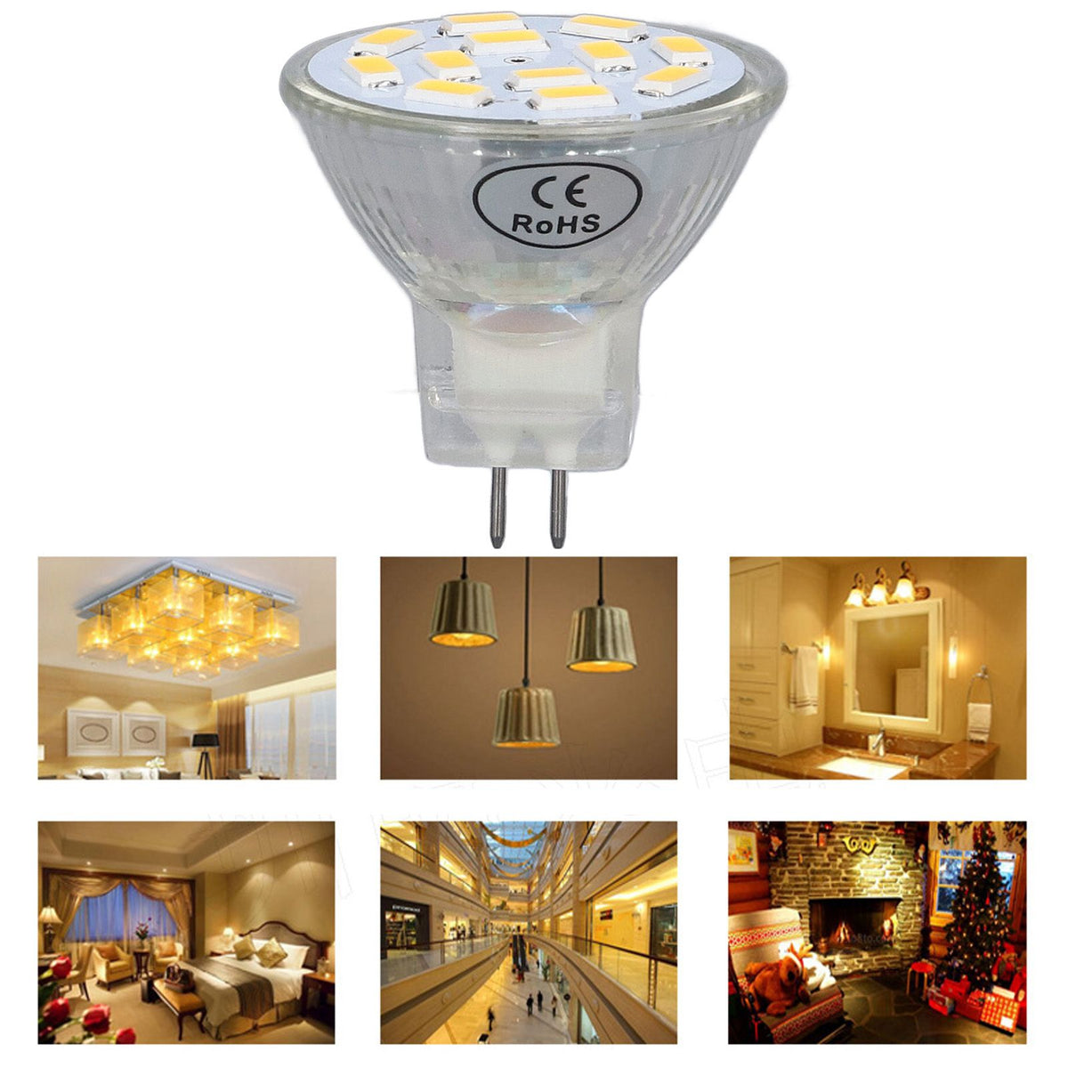 4PCS MR11 12LED Light Bulb 4W 400LM Double Pin Base Landscape Spot Light Bulb for Bedroom DC12VWarm White