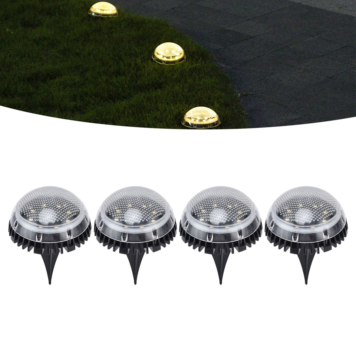 4 Pack Solar Garden Lights 8 LED Outdoor Ground Lights for Sidewalk Yard Lawn Patio Pathway Walkway BackyardWhite Light