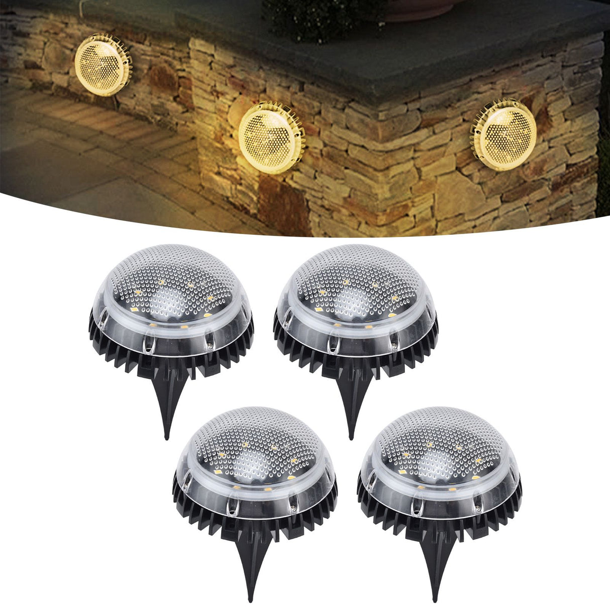 4 Pack Solar Garden Lights 8 LED Outdoor Ground Lights for Sidewalk Yard Lawn Patio Pathway Walkway BackyardWhite Light