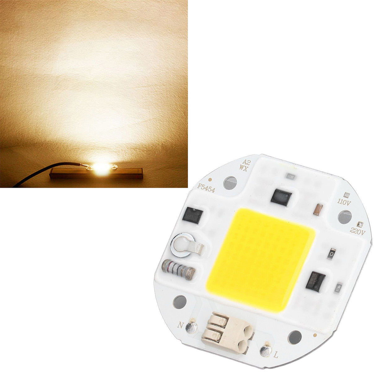 COB Lamp Bead High Power LED Chip High Brightness Drive Free for DIY Lamp Floodlight Indoor Lighting 220V50W Warm White 2800K‑3500K