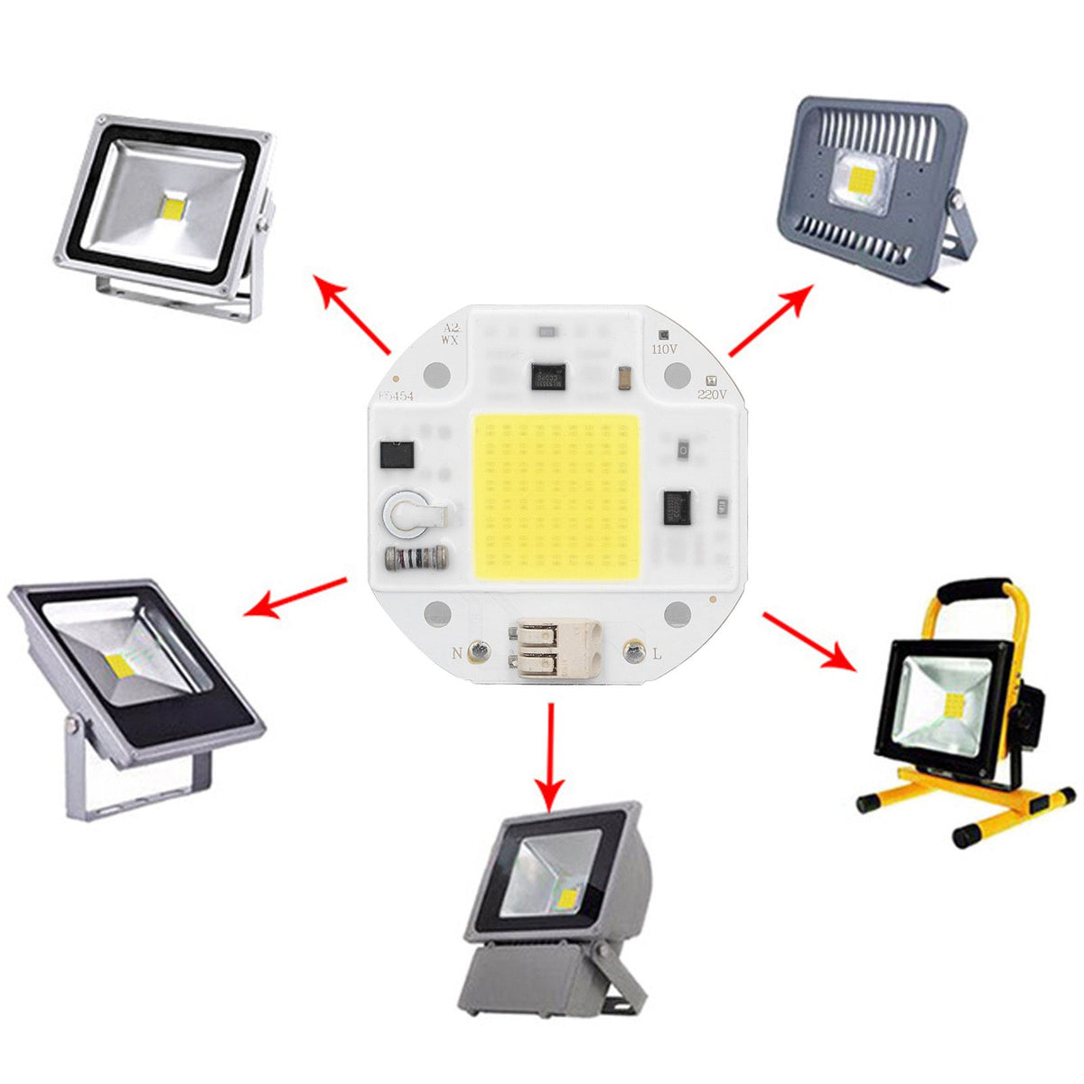 COB Lamp Bead High Power LED Chip High Brightness Drive Free for DIY Lamp Floodlight Indoor Lighting 220V50W Cold White 5800K-6500K