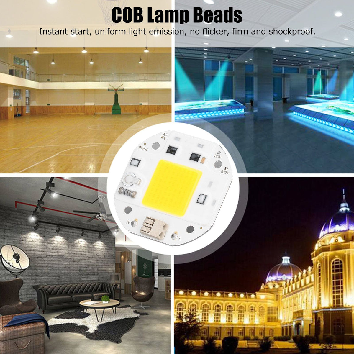 COB Lamp Bead High Power LED Chip High Brightness Drive Free for DIY Lamp Floodlight Indoor Lighting 220V70W Warm White 2800K‑3500K